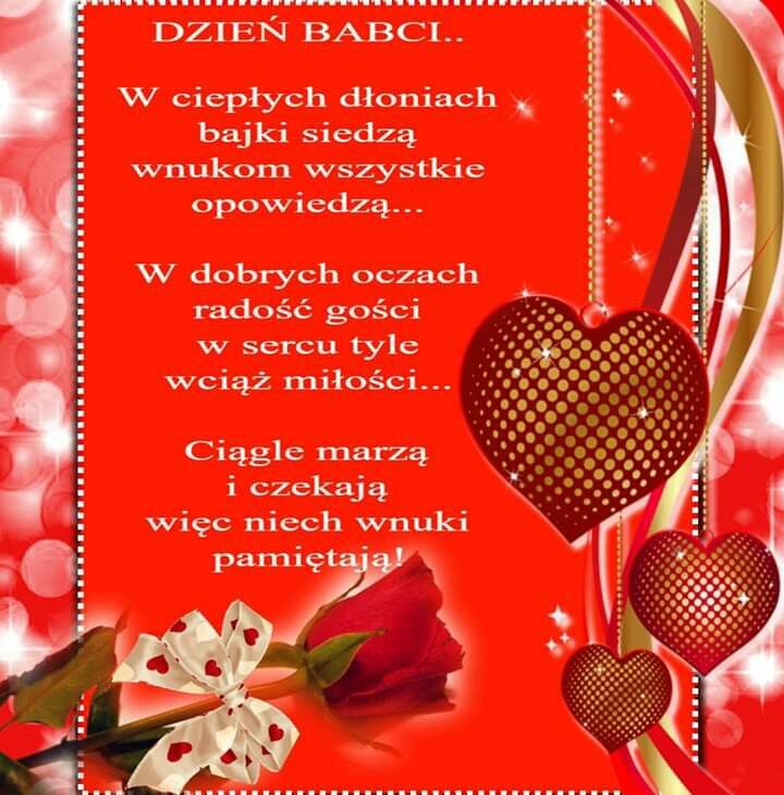 Czerwona kartka z różą i życzeniami dla Babci